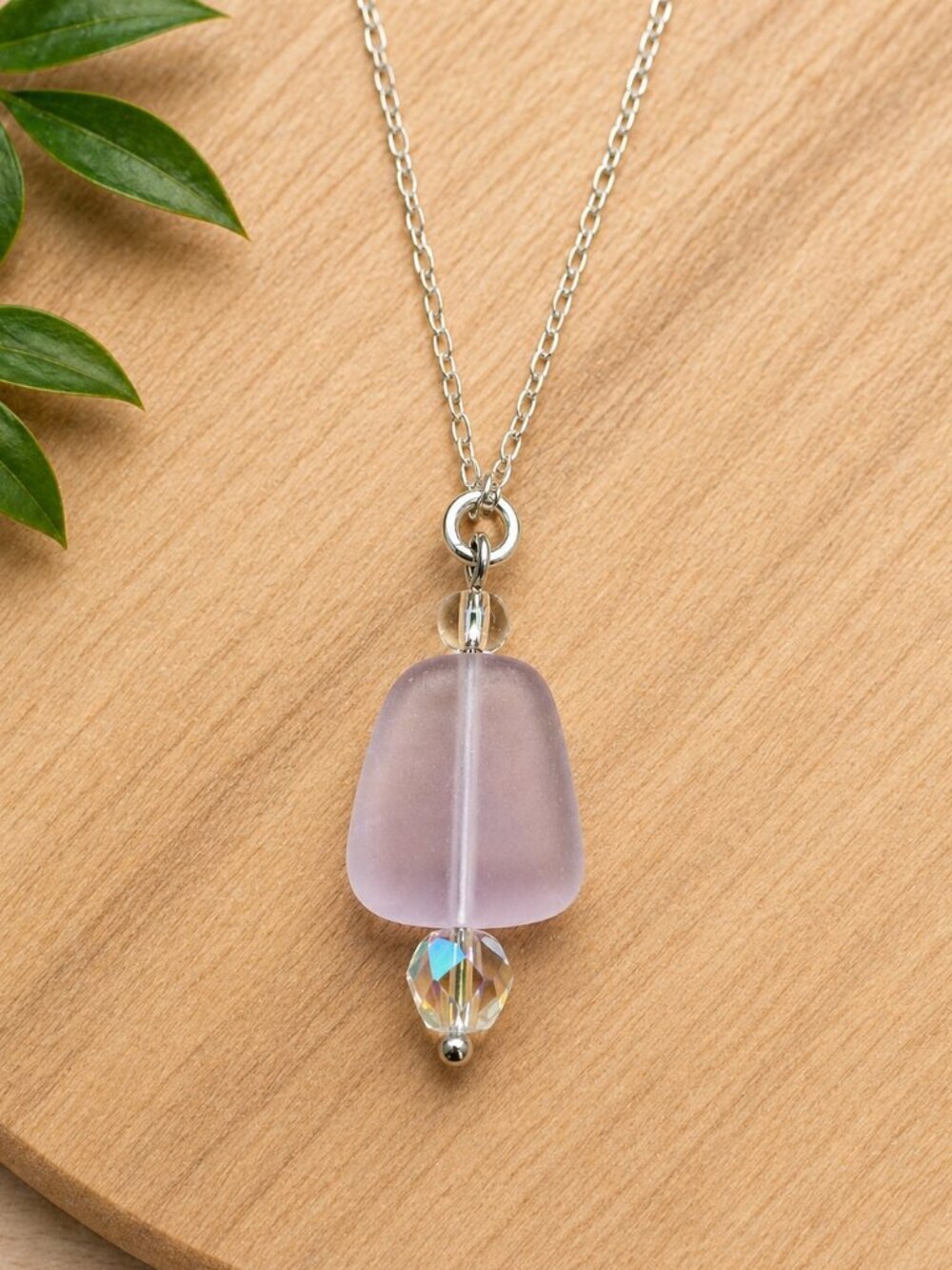 Pink Sea Glass Pendant Necklace Sterling Silver | Handmade - Picture 2 of 5